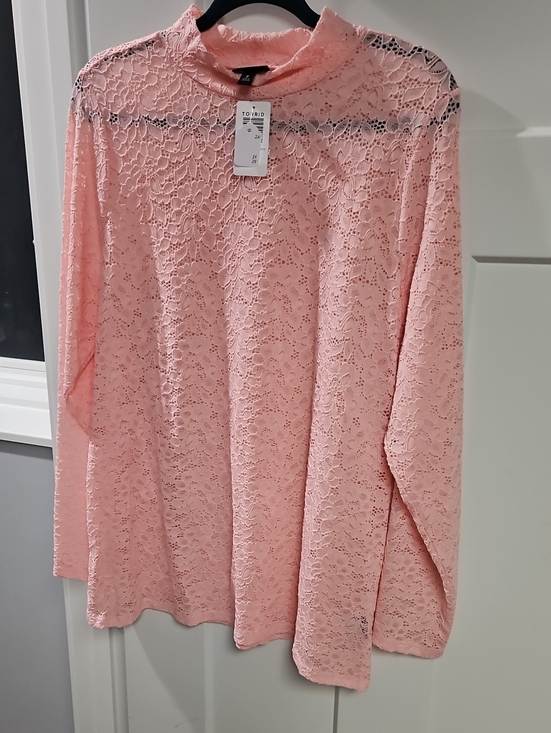 torrid Tops - torrid Pink Lace Long-Sleeve Blouse
